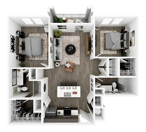 Floor plan for 2 beds, 2 baths, 1126 sqft